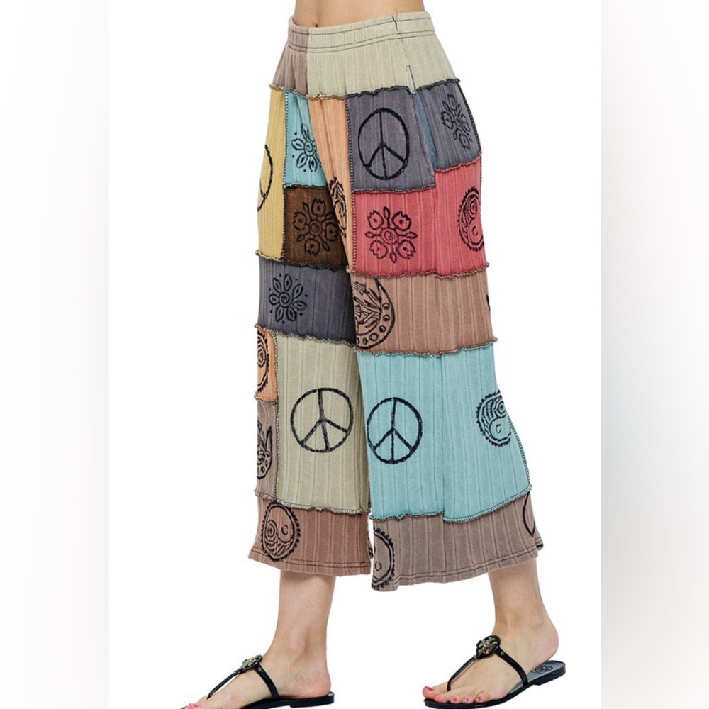Pants Hippie Patchwork Multi Color Hand Printed